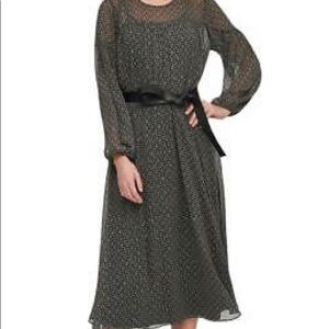 Calvin Klein Green Printed Metallic Daytime Midi Dress